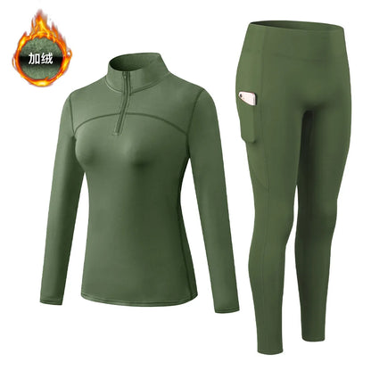 Autumn And Winter Women's Warm Clothing Yoga Self-Cultivation Two-Piece Suit Plus Velvet Sportswear Sports Fitness Sportswear