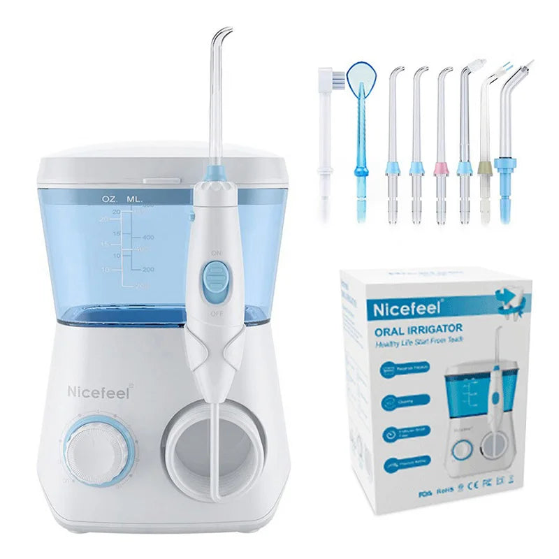 Oral Irrigator Nicefeel 600ML Dental Water Teeth Cleaner 10 Adjustable Pressure Water Flosser for Teeth Cleaning 8 Water Jet Tip