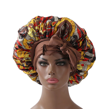 Extra Large Satin Bonnet Long Tail African Style Print Bonnets for Women Shower Cap Womans Hats Hair Bonnet for Sleeping