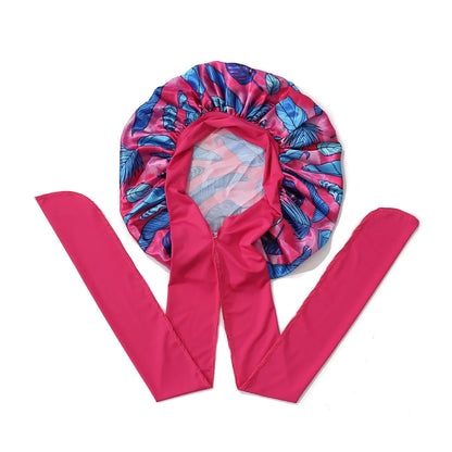 Extra Large Satin Bonnet Long Tail African Style Print Bonnets for Women Shower Cap Womans Hats Hair Bonnet for Sleeping