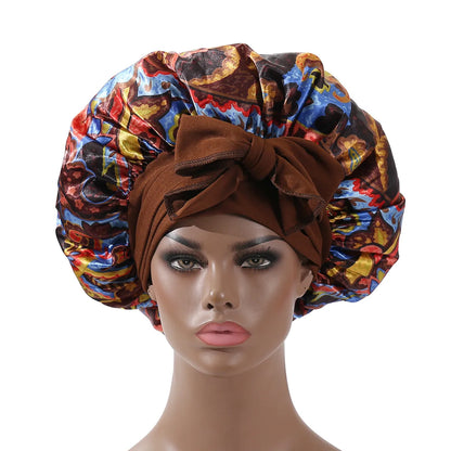 Extra Large Satin Bonnet Long Tail African Style Print Bonnets for Women Shower Cap Womans Hats Hair Bonnet for Sleeping