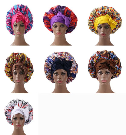 Extra Large Satin Bonnet Long Tail African Style Print Bonnets for Women Shower Cap Womans Hats Hair Bonnet for Sleeping