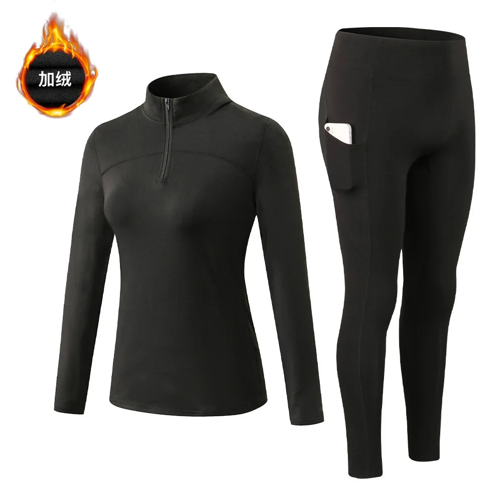 Autumn And Winter Women's Warm Clothing Yoga Self-Cultivation Two-Piece Suit Plus Velvet Sportswear Sports Fitness Sportswear