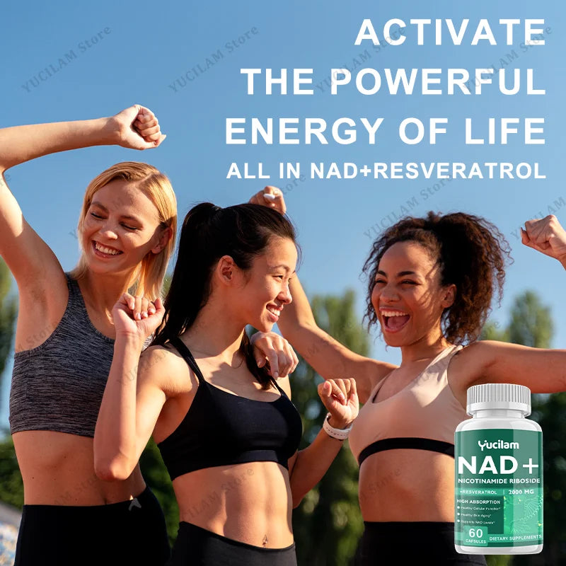 NAD+ Resveratrol Supplement - Anti-Aging, Energy Boost, Cell Repair, Skin Health, Brain Cognition - Provides Sustained Vitality