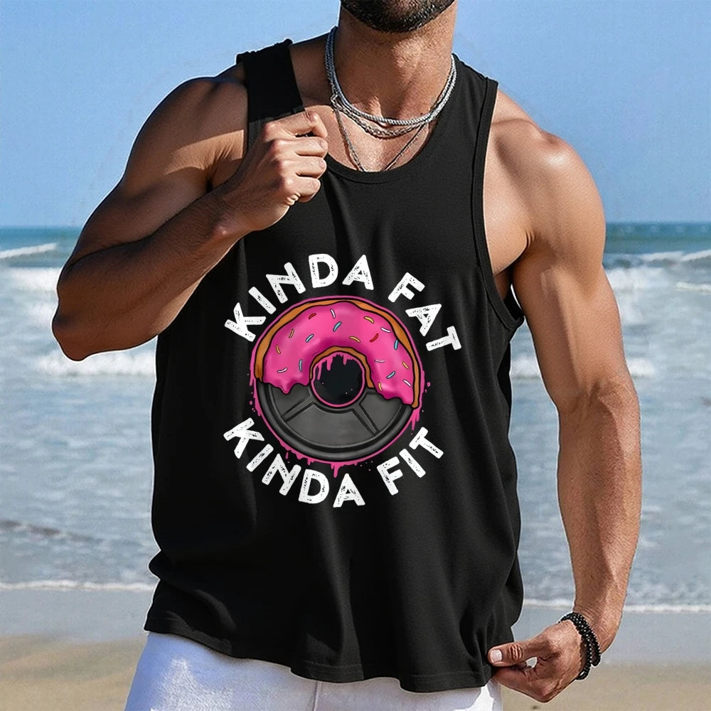 Kinda Fat Kinda Fit Graphic Vest Sleeveless Men Tank Tops Workout Gym T Shirt Fitness Tops For Training Gym Man Muscle Vest