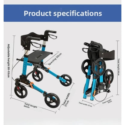 Upgraded Aluminum Portable Assistive Walking Support Rollator Foldable Walker with Seat & Adjustable Height Mobility Aid Cart