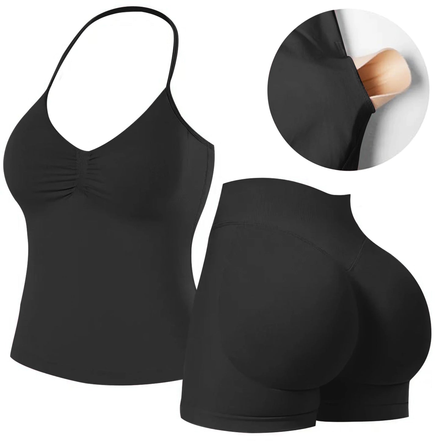 Workout Sets for Women 2 Pieces,  Strappy Top Women's Halter Workout Tank Tops+Scrunch Butt Lifting Booty Gym Yoga Biker Shorts