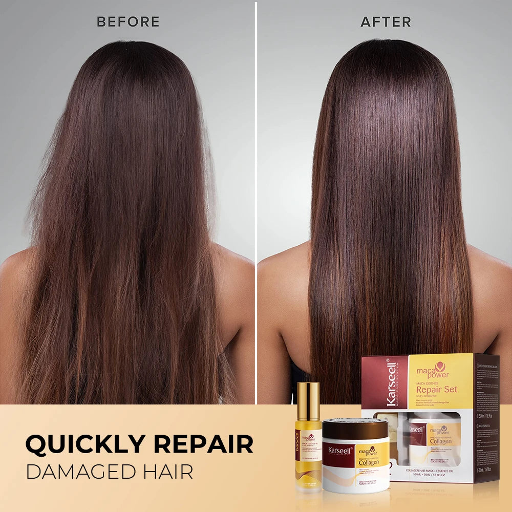 Karseell Collagen Hair Mask 500ml 16.9 fl.oz + Argan Oil Hair Serum 50ml 1.69 fl.oz