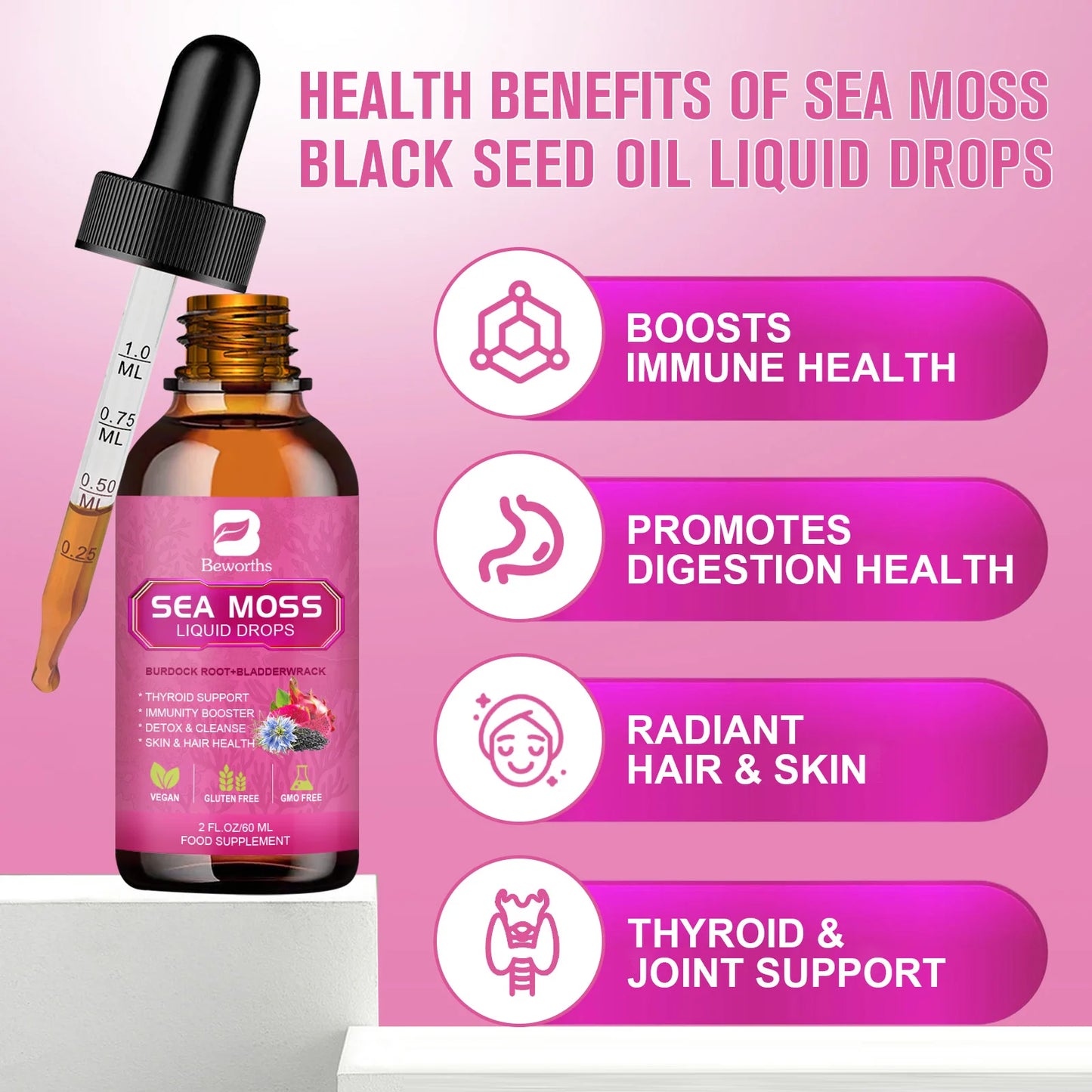 3000MG Seamoss Liquid Drop Organic Black Seed Oil & Burdock Root