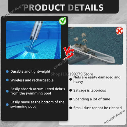 NEW Pool Vacuum Cleaner Rechargeable Pool Fish Tank Swimming Handheld Cordless Spas Hot Tubs Portable
