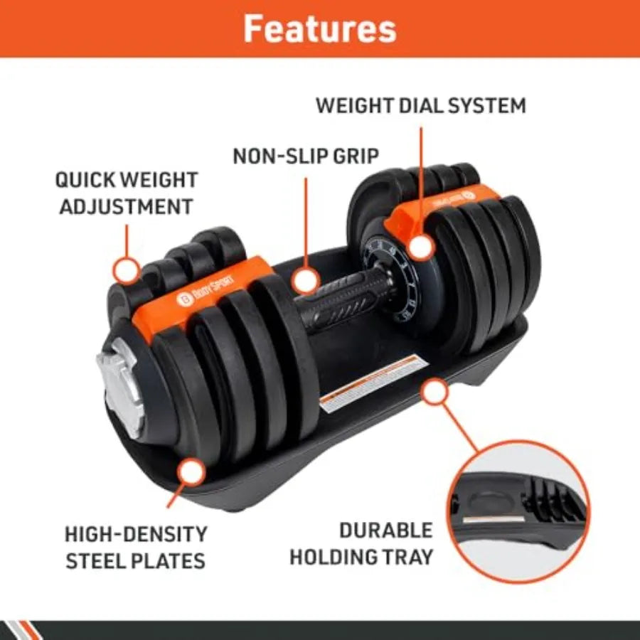BodySport 40 Pound Adjustable Dumbbells with 12 Free Weights from 3 to 40 Pounds Steel Gray Ideal for Home Gym Workouts and Wei