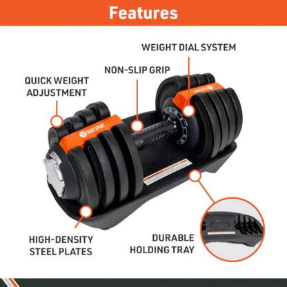 BodySport 40 Pound Adjustable Dumbbells with 12 Free Weights from 3 to 40 Pounds Steel Gray Ideal for Home Gym Workouts and Wei