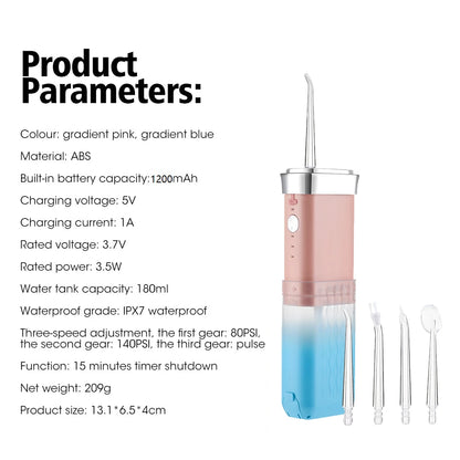 Electric Portable Oral Irrigator Cordless Water Flosser Teeth Pick for Home Travel Teeth Whitening Oral Care 1500rpm Water Jet