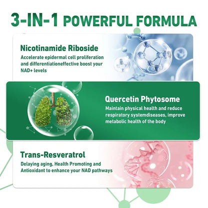 NAD+ Supplement Capsules - Liposomal Nicotinamide Riboside Capsules 900mg with Resveratrol & Quercetin - for Anti-Aging, Energy