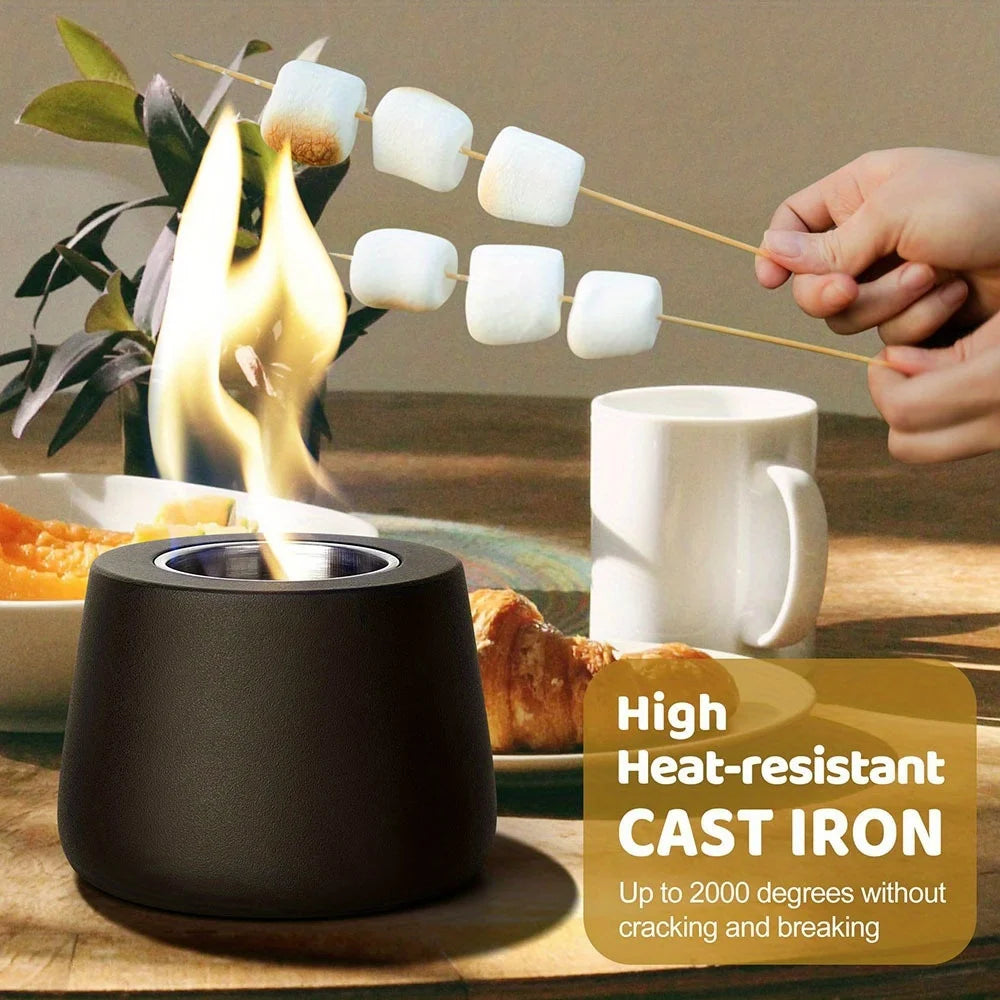 Portable Tabletop Metal Stove, Cylinder Fire Pit - Cast Iron/Ceramic Indoor/Outdoor Fireplace, Low Smoke Burning System