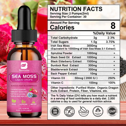 3000MG Seamoss Liquid Drop Organic Black Seed Oil & Burdock Root