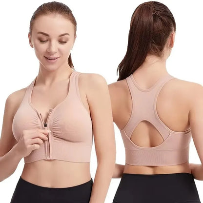 Women's sports bra fitness top front zipper design sports vest fashionable bra yoga gym sports bra