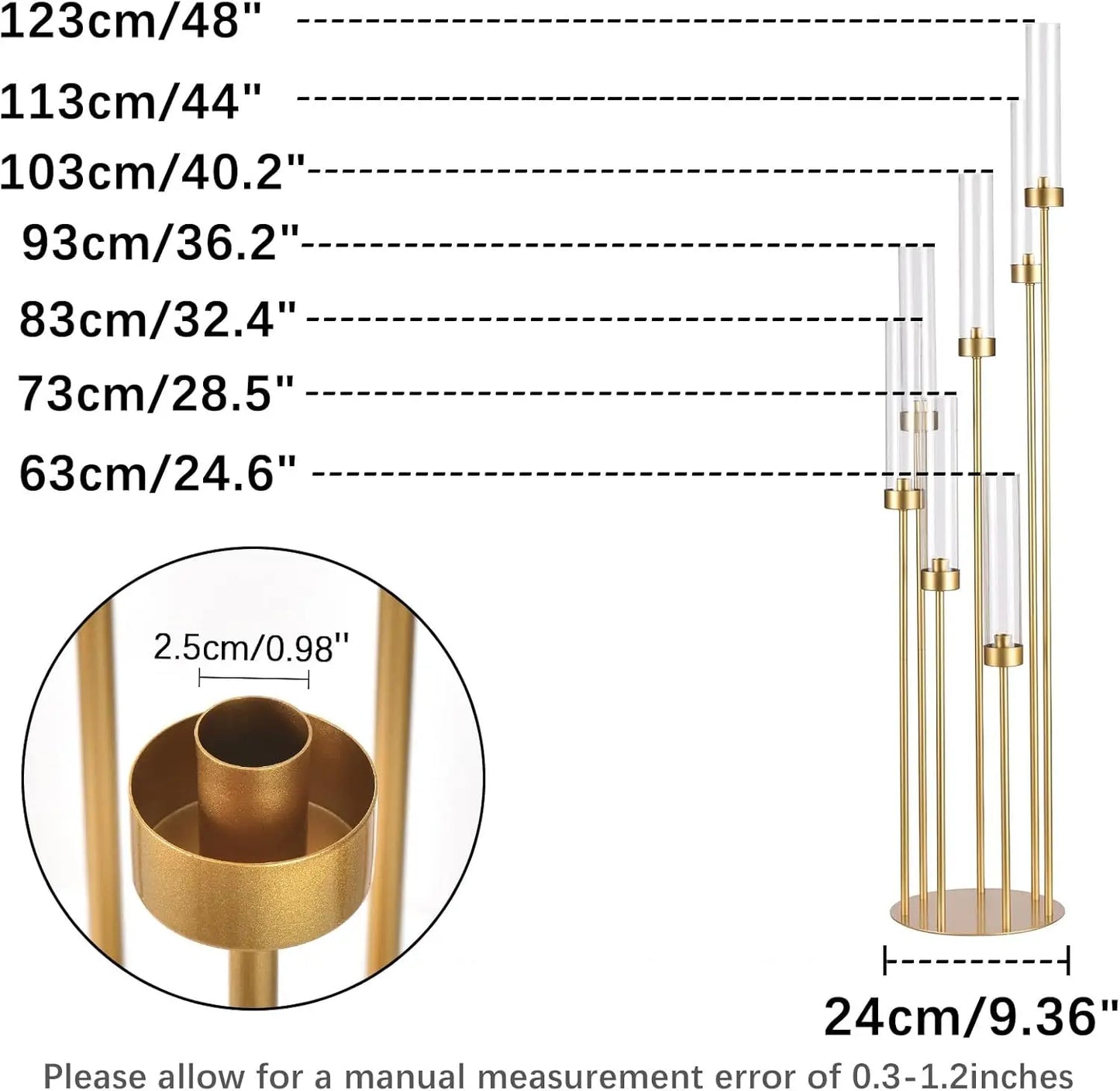 8pcs 7Arm Acrylic Candelabra Table Centerpiece Gold Floor Candle Holder for Table Birthday Party Decor Fit LED Taper Candles