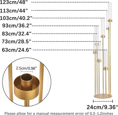 8pcs 7Arm Acrylic Candelabra Table Centerpiece Gold Floor Candle Holder for Table Birthday Party Decor Fit LED Taper Candles