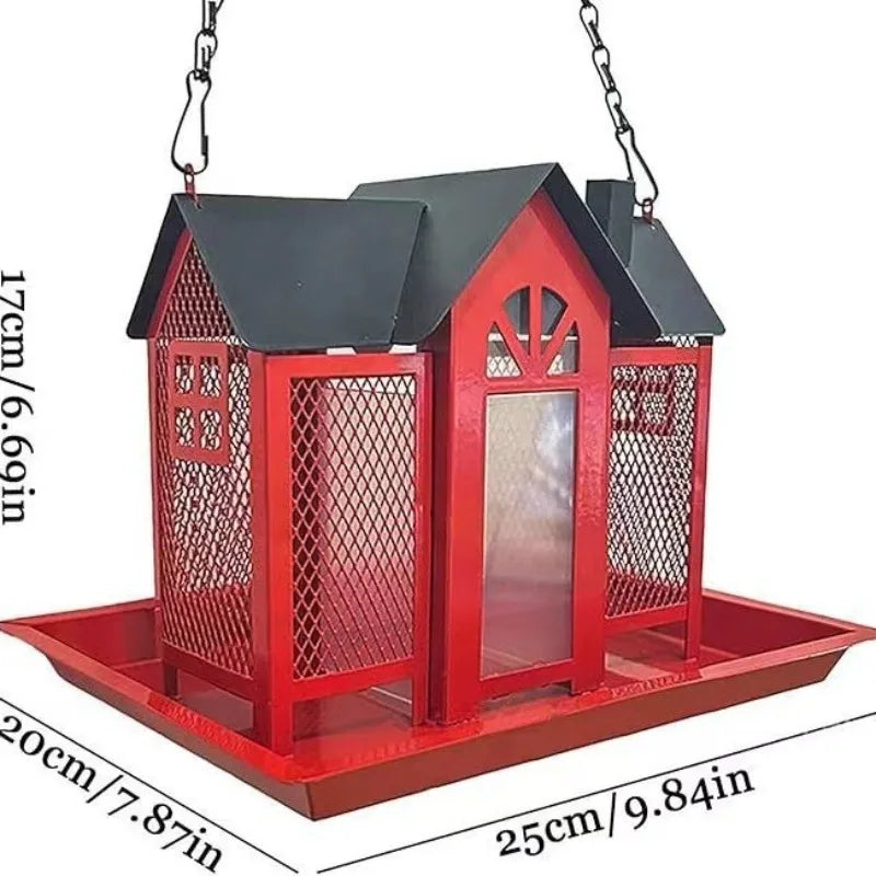 Outdoor Hanging Bird Feeder Iron Rain/Wind-Proof Bird Feeder Outside Garden Yard Large-Capacity Birds Food Feeders Pet Supplies
