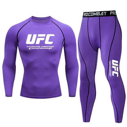 Summer Outdoor Sportswear, Sun Protection Clothing, Quick Drying Tight Fitting T-shirt Pants, Fitness Suit, UFC Printed Suit