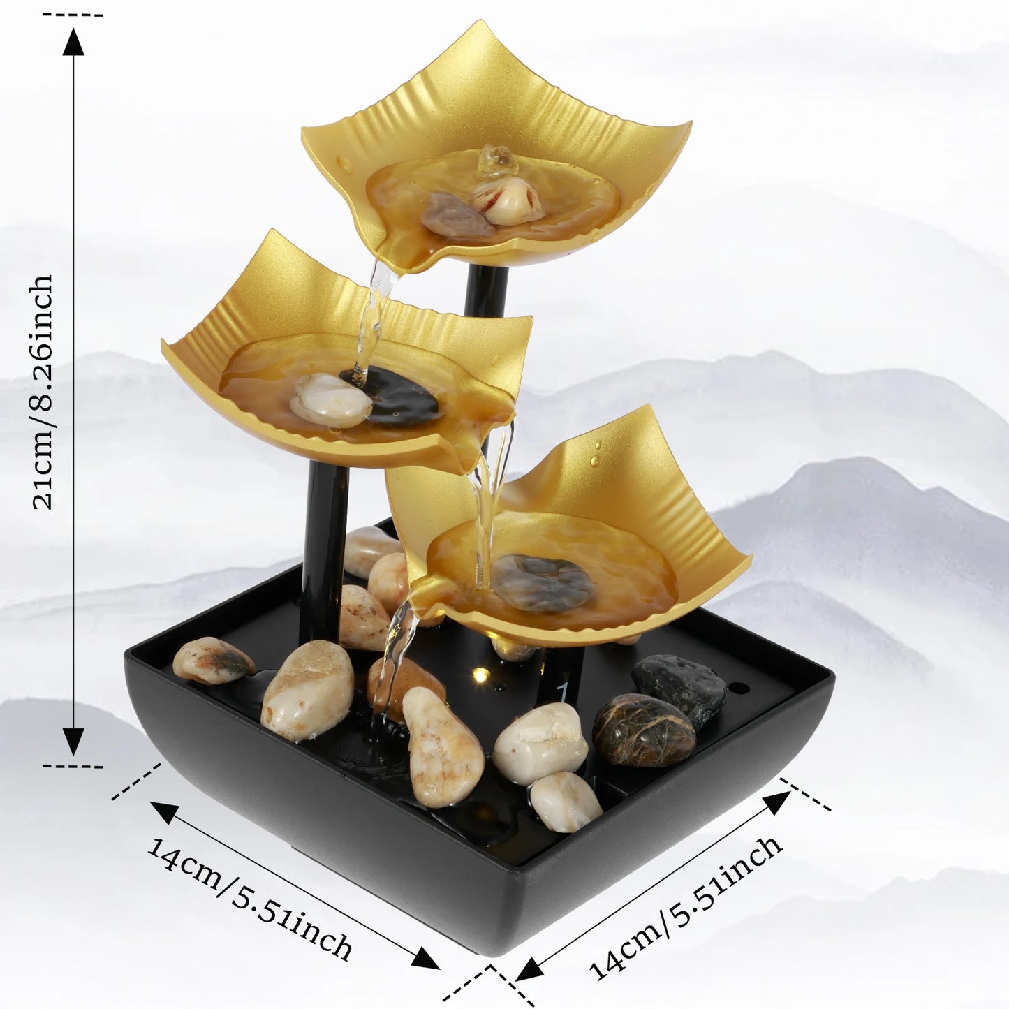 Tabletop Fountain Small Waterfall Fountain Desktop Decor With Light And Pebble USB Powered Sound Relaxation Fountain Ornament