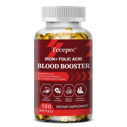 Iron + Folic Acid Supplement, with Vitamin C, B12 & Zinc, Blood Strengthener, Circulation Support Immune Support