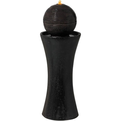 Dark Sphere Modern Zen Outdoor Floor Water Fountain 30" High with LED Light Bubbler Pillar for Garden Patio Backyard Deck Home L