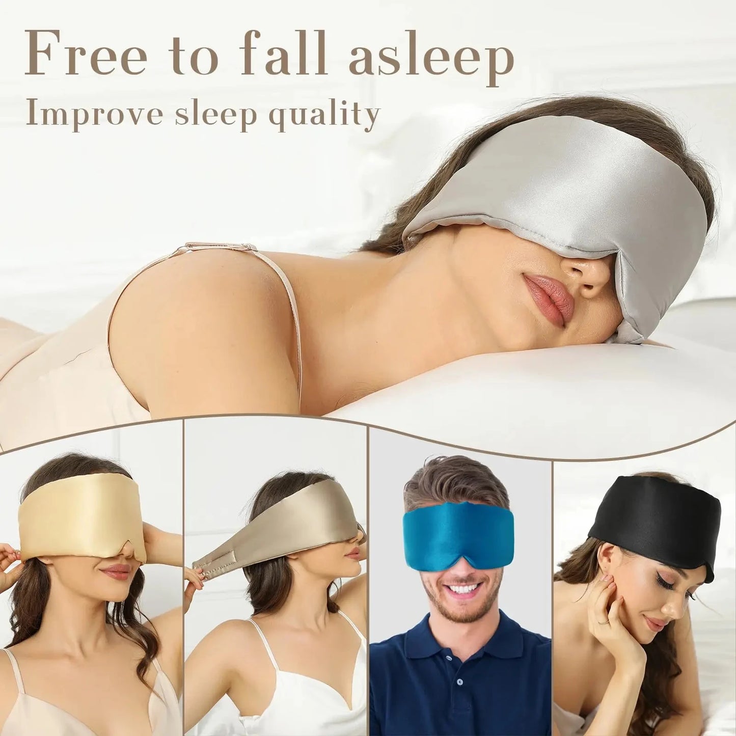Silk Sleep Mask Soft Pressureless Sleeping Mask 100% Mulberry Silk for Eye Skin Anti Wrinkles,Adjustable Wide Velcro Ear Cover