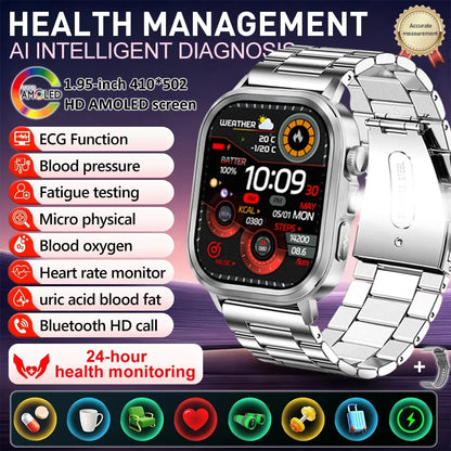 New Accurate Blood Pressure Smart Watch Uric Acid ECG+PPG Blood Oxygen Body Analysis Body Fat LED Flashlight smart watches 2025