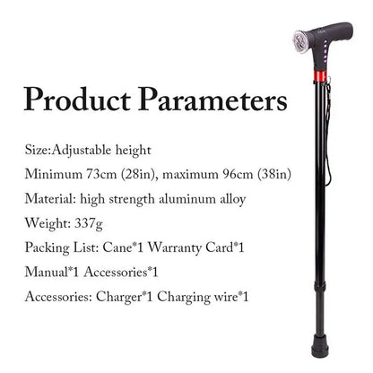 1pcs Telescopic Folding Cane With Alarm LED Walking Trusty Sticks cushionable Elder Crutches Elder Cane for outdoor travel