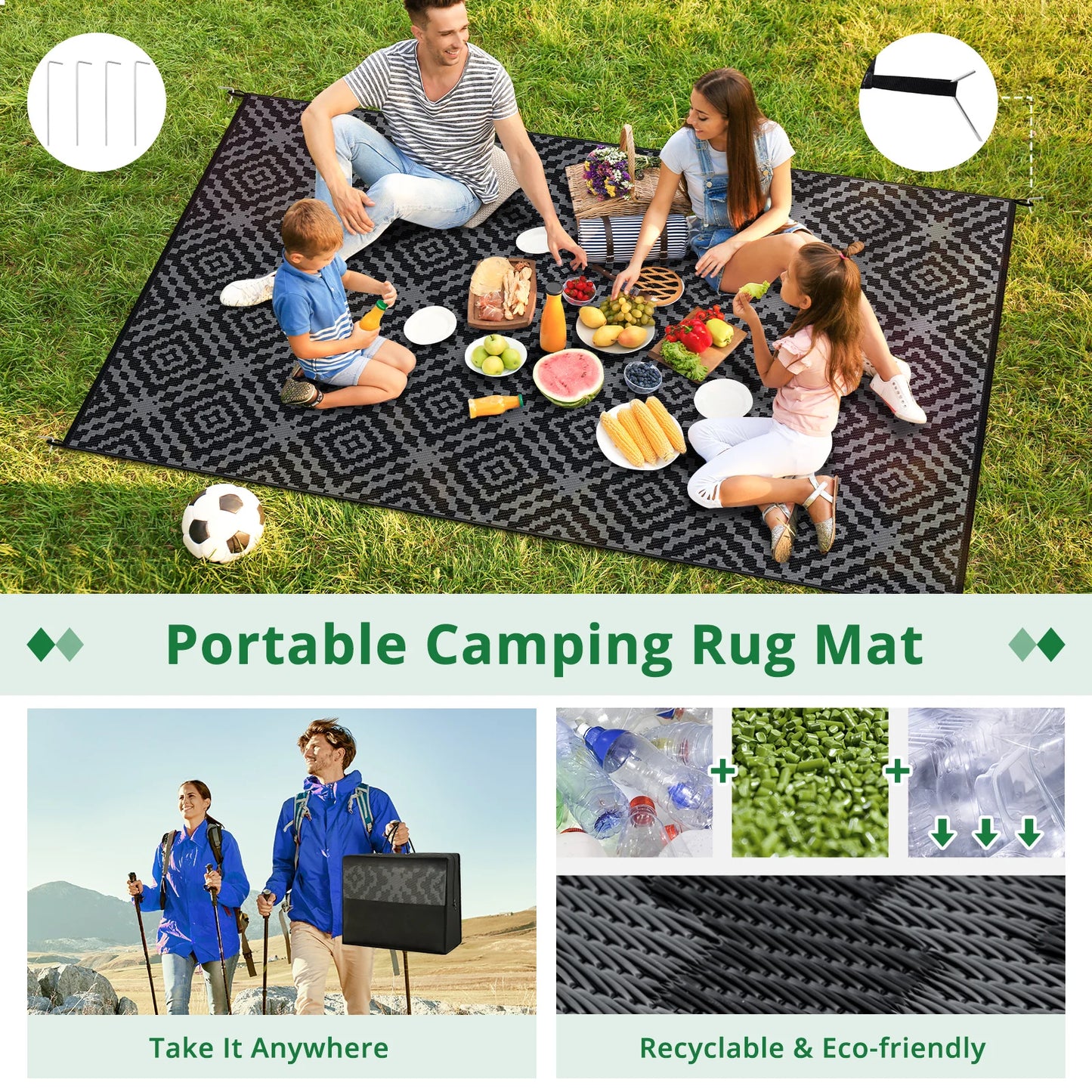 Outdoor Rug Waterproof 6x9FT Reversible Stain & UV Resistant