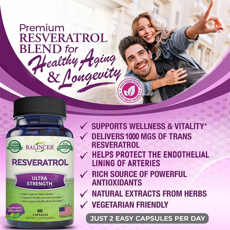 Resveratrol Supplements - Supports Cellular Health, Promotes Skin Radiance,Anti-aging,120 Capsules