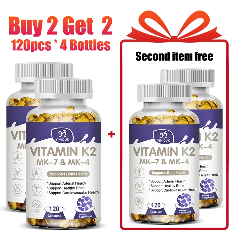 Advanced Vitamin K2 MK-7 & MK-4 Complex Supplement, Support Strong Bones & Flexible Arteries, Skin Health, Men & Women, Non-Gmo