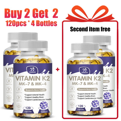 Advanced Vitamin K2 MK-7 & MK-4 Complex Supplement, Support Strong Bones & Flexible Arteries, Skin Health, Men & Women, Non-Gmo