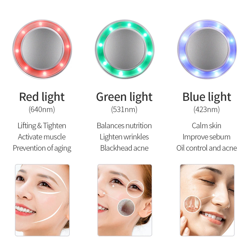 3 Colors LED Photon Therapy Hot Cold Hammer Cryotherapy Calm skin Warm Ice Heating Facial Machine Skin Lifting Tighten Device