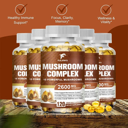 Buy 1 Get 1 Free! Organic Mushroom Complex Supplement, Adaptogenic Blend for Immune Support, Brain Focus & Natural Energy