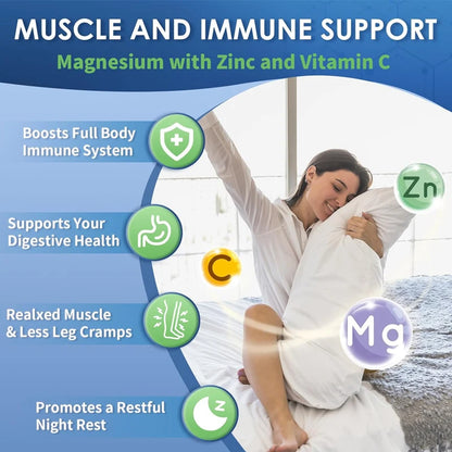 Magnesium Glycinate + Zinc Supplement Capsules, High Absorption, Support Sleep Health, Bone Joint, Brain, Strengthen Immune