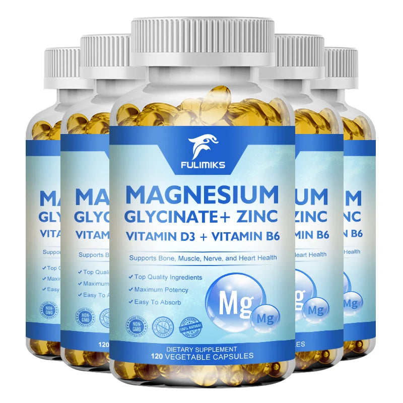 Magnesium Glycinate + Zinc Supplement Capsules, High Absorption, Support Sleep Health, Bone Joint, Brain, Strengthen Immune