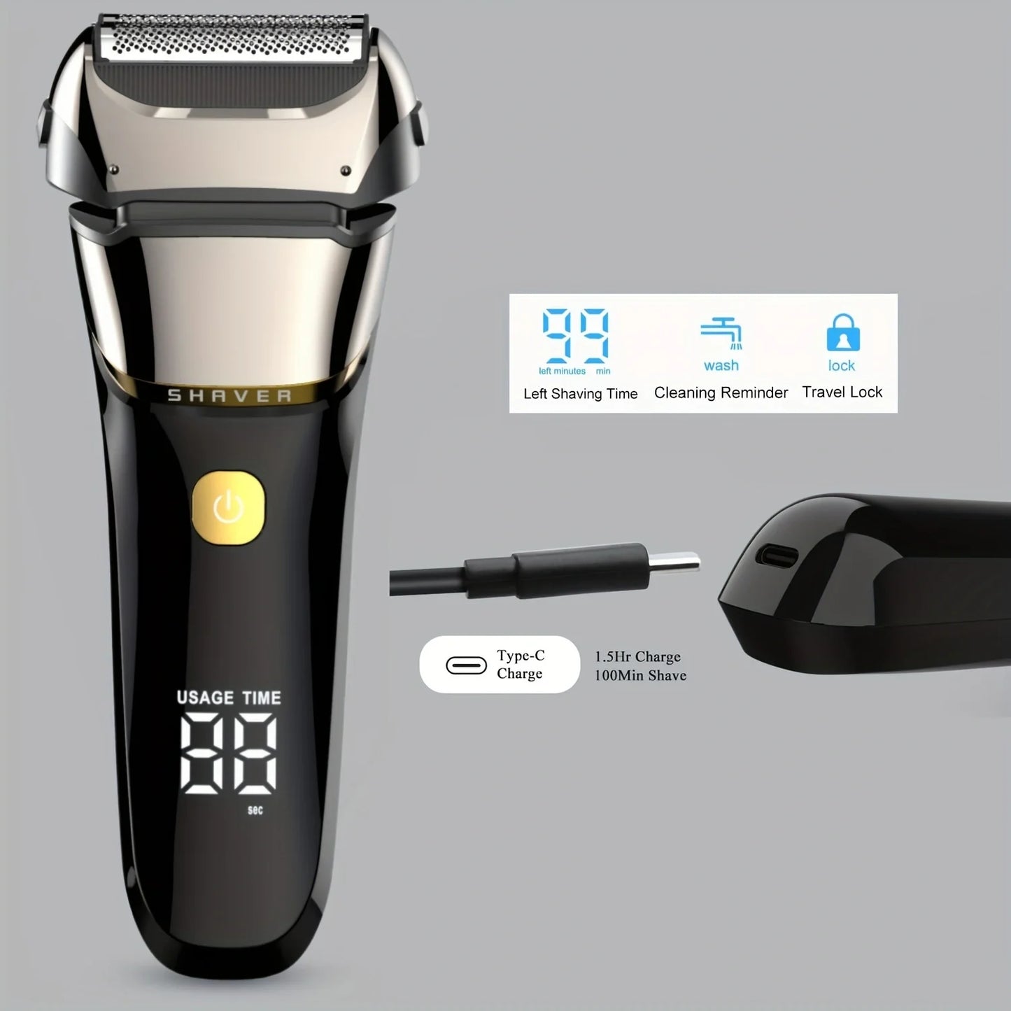  Electric Razor for Men Face Cordless Rechargeable Waterproof Foil Shaver with LED Display for Beard Trimming Razors