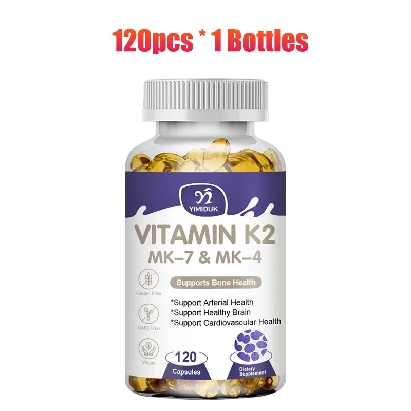 Advanced Vitamin K2 MK-7 & MK-4 Complex Supplement, Support Strong Bones & Flexible Arteries, Skin Health, Men & Women, Non-Gmo