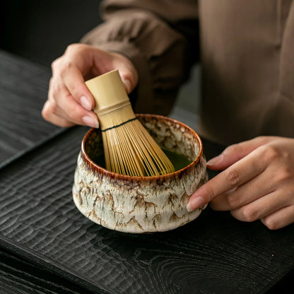7pcs Set of Kiln-Transformed Glaze Ceramic Matcha Bowl with Tea Spoon, Filter, and  Matcha Brush For Matcha Latte Tea Ceremony