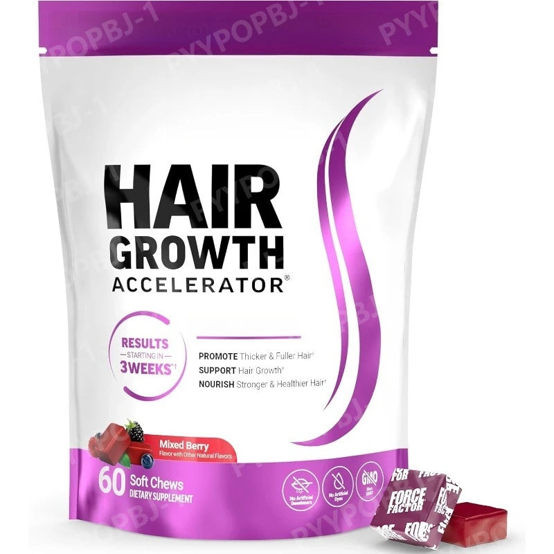 Hair Vitamins Soft Chews with Biotin & Vitamins C E for Women and Men , Berry Flavor,60 Pieces Per Bag