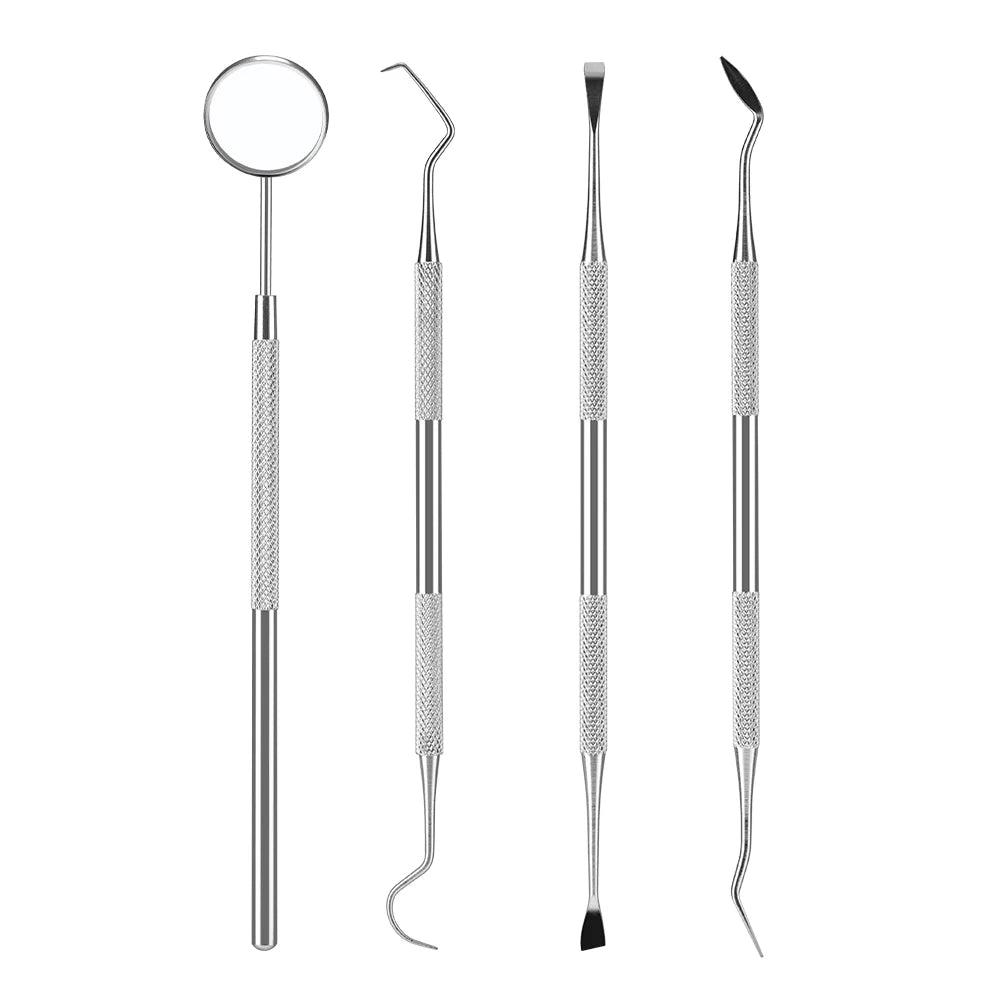 4pcs Stainless Steel Dentist Oral Tools Cleaning Flossing Tartar Removal Easy to Clean Not Easy to Break Dental Oral Mirror Care