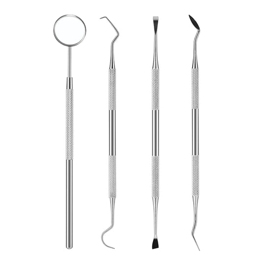 4pcs Stainless Steel Dentist Oral Tools Cleaning Flossing Tartar Removal Easy to Clean Not Easy to Break Dental Oral Mirror Care