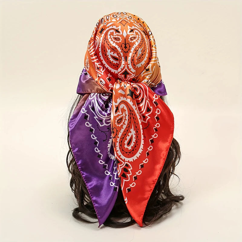 Handkerchiefs Hair Silk Scarf 90*90cm Print Satin Big Square Silk Scarves Shawls for Women Luxury Brand Designer Hijab Headband