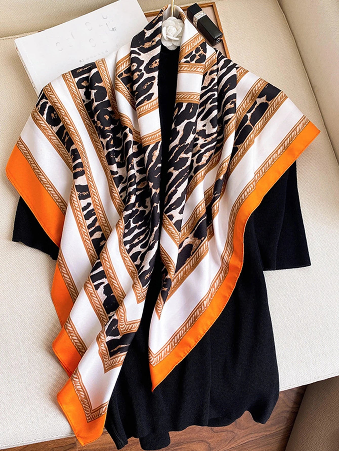 Head Scarf Women Luxury Brand Square 90*90cm Silk Foulard Satin Bandana Soft Neckerchief Hijab Hair Scarves For Ladies