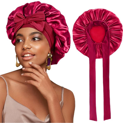 New Silky Bonnet With Elastic Tie Band Hair Bonnet For Sleeping Shower Cap Reusable Adjusting Hair Care Wrap Cap Sleep Caps