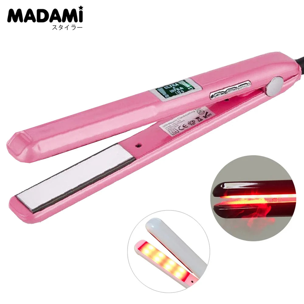 Hair Straightener Infrared and Ultrasonic Profession Cold Hair Care Iron Treatment for Frizzy Dry Recovers Damage Flat Irons