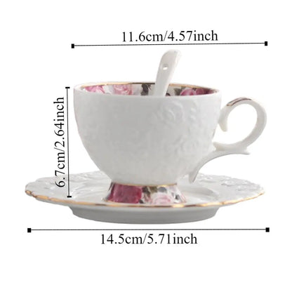 Vintage Ceramic Coffee Cup Spoon Plate Set Luxury Exquisite Latte Flower Tea Water Cup Creative European Style Tea Cup Set Cafe
